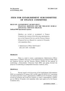 For discussion on 16 February 2011 EC[removed]ITEM FOR ESTABLISHMENT SUBCOMMITTEE