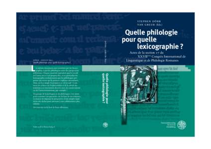 stephen dörr yan greub (Eds.) dörr · greub  Quelle philologie pour quelle lexicographie ?