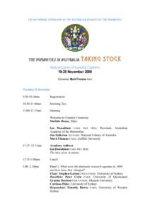 The 40 th Annual Symposium of the Australian Academy of the Humanities  The Humanities in Australia: Taking Stock