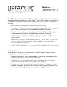 Business Administration Many MBA students have received Boren Fellowships, studying languages, taking relevant coursework, and researching economic issues in Africa, Asia, Central & Eastern Europe, Eurasia, Latin America