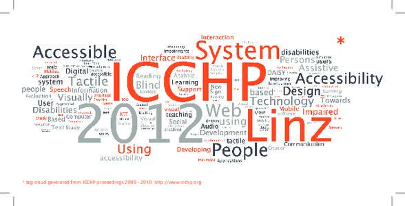 *  * tag cloud generated from ICCHP proceedings[removed]http://www.icchp.org July 11-13, 2012 Pre-conference July 9-10