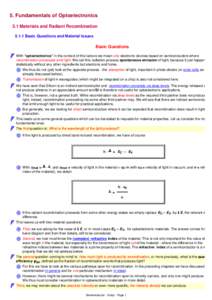 5. Fundamentals of Optoelectronics 5.1 Materials and Radiant RecombinationBasic Questions and Material Issues Basic Questions With 