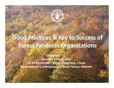 Good Practices & Key to Success of Forest Producer Organizations Qiang Ma Forestry Officer, FAO[removed]November, 2012, Hangzhou, China International Conference on Forest Tenure Reform