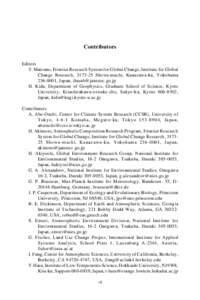 Contributors Editors T. Matsuno, Frontier Research System for Global Change, Institute for Global Change Research, [removed]Showa-machi, Kanazawa-ku, Yokohama[removed], Japan, [removed] H. Kida, Department of G