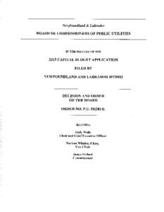 Newfoundland & Labrador BOARD OF COMMISSIONERS OF PUBLIC UTILITIES IN THE MATTER OF THE[removed]CAPITAL BUDGET APPLICATION