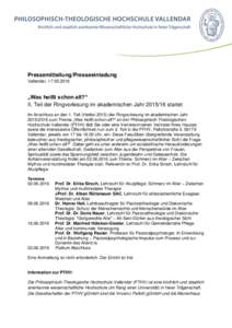 Pressemitteilung/Presseeinladung Vallendar,  „Was heißt schon alt?“ II. Teil der Ringvorlesung im akademischen Jahrstartet Im Anschluss an den 1. Teil (Herbstder Ringvorlesung im akademisch