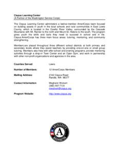 AmeriCorps Youth in Service – Community Youth Services