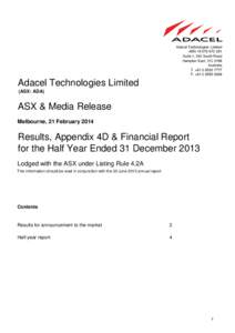 Adacel Technologies Limited ABN[removed]Suite 1, 342 South Road Hampton East, VIC 3188 Australia T. +[removed]