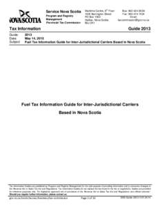 Service Nova Scotia Program and Registry Management Provincial Tax Commission  Tax Information