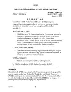 DRAFT PUBLIC UTILITIES COMMISSION OF THE STATE OF CALIFORNIA AGENDA ID # 13131 RESOLUTION E-4628 August 14, 2014