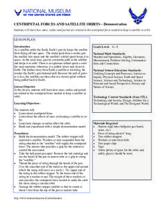 CENTRIPETAL FORCES AND SATELLITE ORBITS—Demonstration Students will learn how mass, radius and period are related to the centripetal force needed to keep a satellite in orbit. LESSON PLAN Introduction As a satellite or