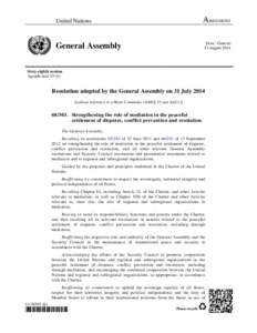 International relations / United Nations Security Council Resolution / Dispute resolution / Mediation / United Nations Security Council