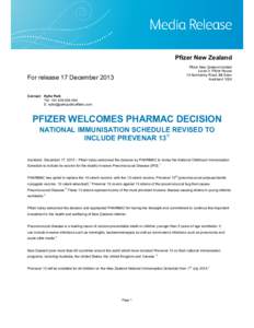 Pfizer New Zealand Pfizer New Zealand Limited Level 3, Pfizer House 14 Normanby Road, Mt Eden Auckland 1024