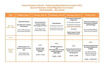 Time Geneva	Summer	Schools	–	Understanding	Global	Governance	2016	 Special	Thematic:	Global	Migration	Governance
