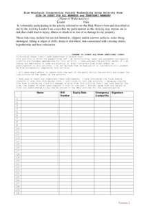 Blue Mountains Conservation Society Bushwalking Group Activity Form SIGN ON SHEET FOR ALL MEMBERS and TEMPORARY MEMBERS (Name of Walk/Activity) Leader Date