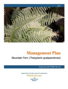 COVER PHOTOGRAPH Mountain Fern in Gros Morne National Park, Newfoundland, by Michael Burzynski. RECOMMENDED CITATION Wildlife Division[removed]Management Plan for the Mountain Fern (Thelypteris quelpaertensis) in Newfou