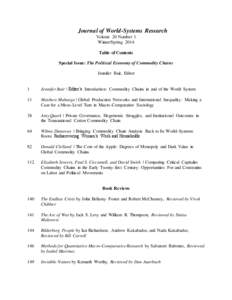 Journal of World-Systems Research Volume 20 Number 1 Winter/Spring 2014 Table of Contents Special Issue: The Political Economy of Commodity Chains Jennifer Bair, Editor