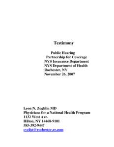 Testimony of Leon Zoghlin - Physicians for a National Health Program