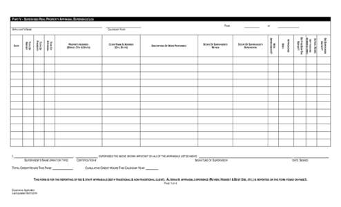 PART V – PROVISIONAL TRAINEE’S REAL PROPERTY APPRAISAL EXPERIENCE LOG