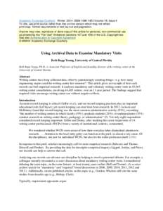 Academic Exchange Quarterly Winter 2014 ISSN[removed]Volume 18, Issue 4 To cite, use print source rather than this on-line version which may not reflect print copy format requirements or text lay-out and pagination. An