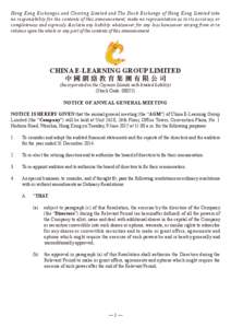 Hong Kong Exchanges and Clearing Limited and The Stock Exchange of Hong Kong Limited take no responsibility for the contents of this announcement, make no representation as to its accuracy or completeness and expressly d