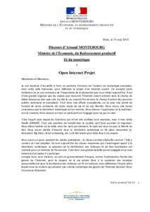 ARNAUD MONTEBOURG M INISTRE DE L’ÉCONOMIE, DU REDRESSEMENT PRODUCTIF ET DU NUMERIQUE Paris, le 15 mai 2014