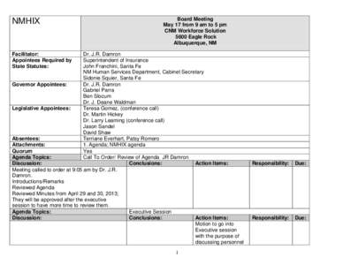 NMHIX  Board Meeting May 17 from 9 am to 5 pm CNM Workforce Solution 5600 Eagle Rock