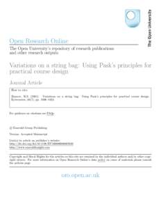 Open Research Online The Open University’s repository of research publications and other research outputs Variations on a string bag: Using Pask’s principles for practical course design