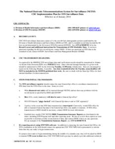 The National Electronic Telecommunications System for Surveillance (NETSS) CDC Implementation Plan for STD Surveillance Data Effective as of January 2014 CDC CONTACTS: 1) Division of Health Informatics and Surveillance (