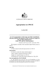 AUSTRALIAN CAPITAL TERRITORY  Appropriation Act[removed]No. 80 of 1991