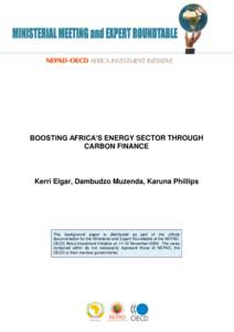 BOOSTING AFRICA’S ENERGY SECTOR THROUGH CARBON FINANCE Kerri Elgar, Dambudzo Muzenda, Karuna Phillips  This background paper is distributed as part of the official
