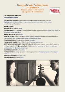 Livorno Music Festival 2014 IV Edizione Master Classes e Concerti 25 agosto - 8 settembre   