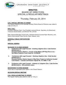 GRANADA SANITARY DISTRICT O F S AN M AT E O C OU N T Y MINUTES BOARD OF DIRECTORS SPECIAL & REGULAR MEETINGS