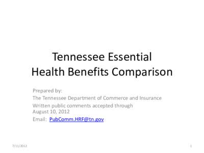 Tennessee Essential Health Benefits Comparison