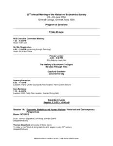 33rd Annual Meeting of the History of Economics Society