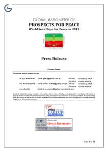 GLOBAL BAROMETER OF  PROSPECTS FOR PEACE World Sees Hope for Peace in 2012