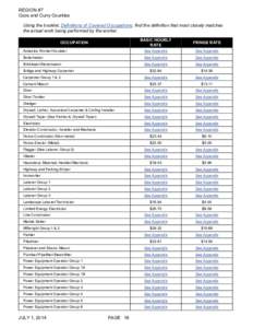REGION #7 Coos and Curry Counties Using the booklet, Definitions of Covered Occupations, find the definition that most closely matches the actual work being performed by the worker. BASIC HOURLY RATE
