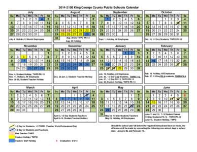 King George County Public Schools Calendar July Su Mo