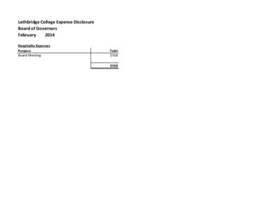 Lethbridge College Expense Disclosure Board of Governors February 2014 Hospitality Expenses Purpose