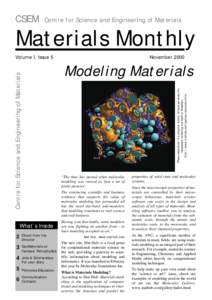 CSEM  Centre for Science and Engineering of Materials Materials Monthly Volume I, Issue 5