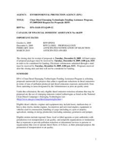 Clean Diesel Emerging Technologies Funding Assistance Program, FY[removed]Request for Proposals (RFP)  (RFP Number: EPA-OAR-OTAQ-09-12)