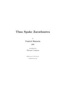 Thus Spake Zarathustra by Friedrich Nietzsche 1891 translated by