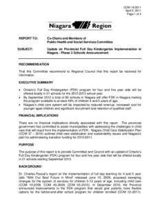 COM[removed]Update on Provincial Full Day Kindergarten Implementation in Niagara