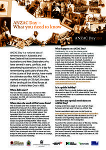 ANZAC Day – What you need to know What happens on ANZAC Day?  ANZAC Day is a national day of