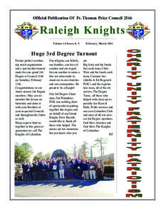 Official Publication Of Fr. Thomas Price CouncilRaleigh Knights Volume 15 Issues 8, 9  February, March 2011