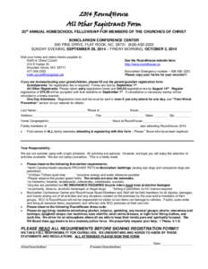 2014 RoundHouse  All Other Registrants Form 25th ANNUAL HOMESCHOOL FELLOWSHIP FOR MEMBERS OF THE CHURCHES OF CHRIST BONCLARKEN CONFERENCE CENTER 500 PINE DRIVE, FLAT ROCK, NC[removed]2223