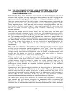 3.25  THE RELATIONSHIP BETWEEN LOCAL SHORT-TERM USES OF THE ENVIRONMENT AND THE MAINTENANCE AND ENHANCEMENT OF LONG-TERM PRODUCTIVITY