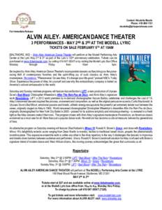 Alvin Ailey / Revelations / Ulysses Dove / Ronald K. Brown / Renee Robinson / Judith Jamison / Dance in the United States / Modern dance / Dance