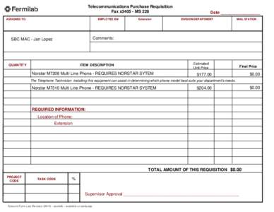 Telecommunications Purchase Requisition Fax x3405 - MS 228 ASSIGNED TO: EMPLOYEE ID#