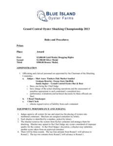 Grand Central Oyster Shucking ChampionshipRules and Procedures Prizes Place